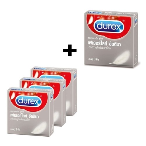 3 แถม 1 Durex ถุงยางอนามัยดูเร็กซ์ เฟเธอร์ไลท์ อัลติมา (3 ชิ้น)