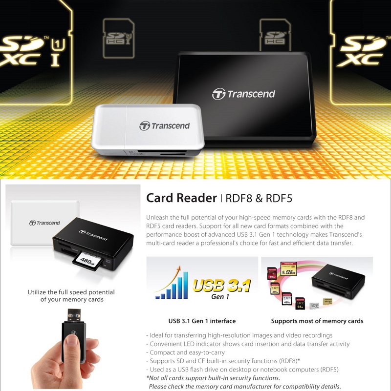 Transcend TS-RDF8K2 Lecteur de carte mémoire externe USB 3.1 (Gen